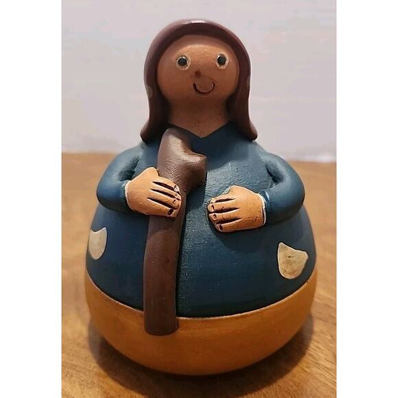 Peruvian Clay Roly Poly Mary & Joseph Figurines Set Of 2 - 5" Tall 4" Wide Each - Picture 2 of 13